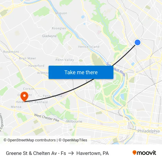 Greene St & Chelten Av - Fs to Havertown, PA map