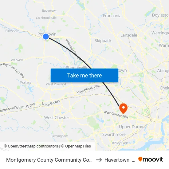 Montgomery County Community College to Havertown, PA map