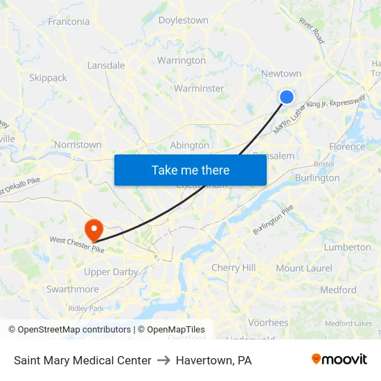 Saint Mary Medical Center to Havertown, PA map