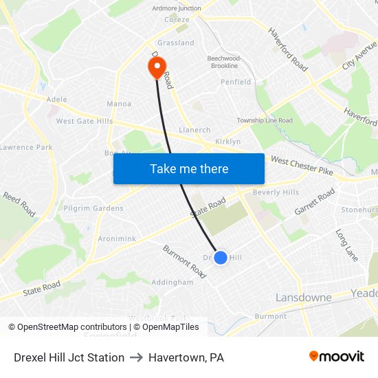 Drexel Hill Jct Station to Havertown, PA map