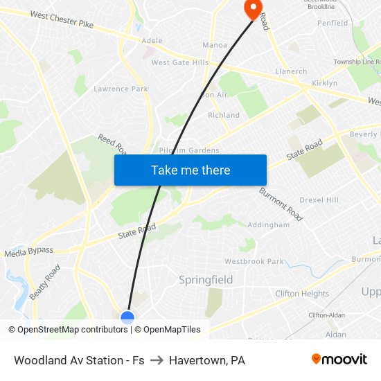 Woodland Av Station - Fs to Havertown, PA map