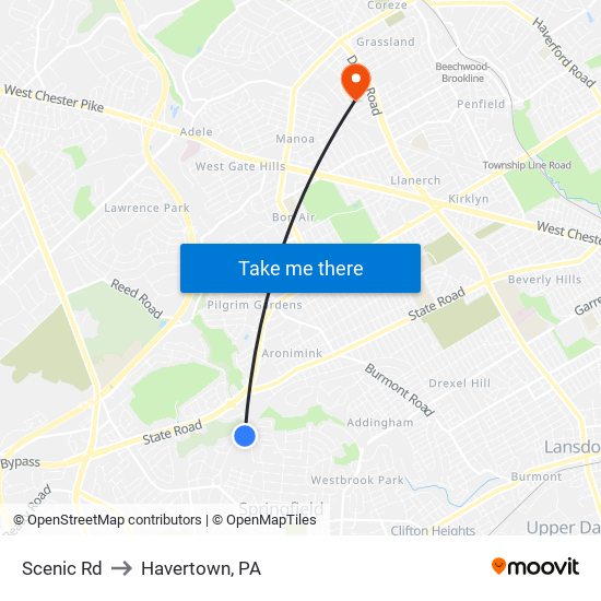 Scenic Rd to Havertown, PA map