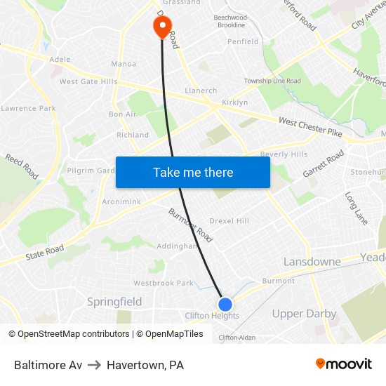 Baltimore Av to Havertown, PA map