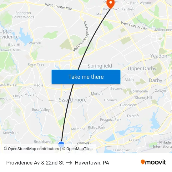 Providence Av & 22nd St to Havertown, PA map