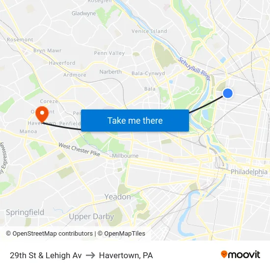 29th St & Lehigh Av to Havertown, PA map