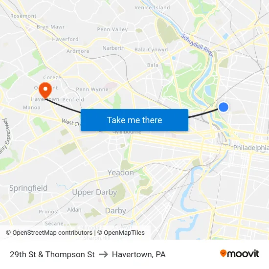 29th St & Thompson St to Havertown, PA map