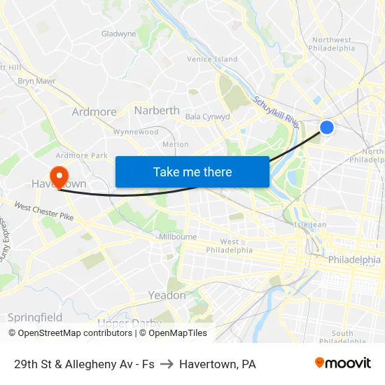 29th St & Allegheny Av - Fs to Havertown, PA map