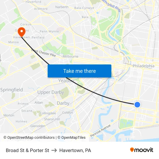 Broad St & Porter St to Havertown, PA map