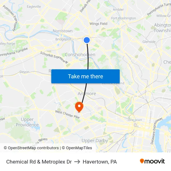 Chemical Rd & Metroplex Dr to Havertown, PA map