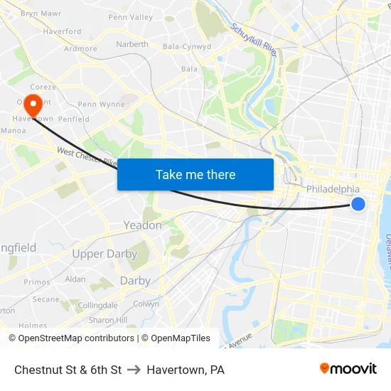 Chestnut St & 6th St to Havertown, PA map
