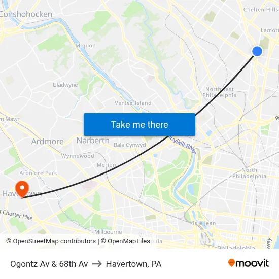 Ogontz Av & 68th Av to Havertown, PA map
