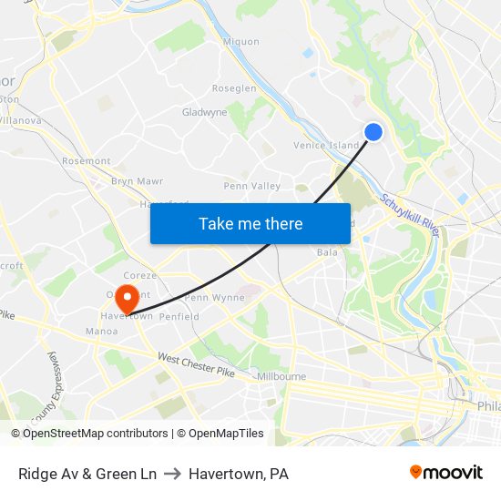 Ridge Av & Green Ln to Havertown, PA map