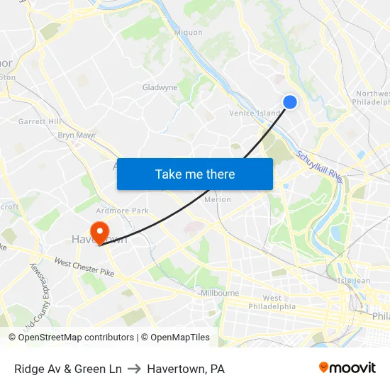 Ridge Av & Green Ln to Havertown, PA map