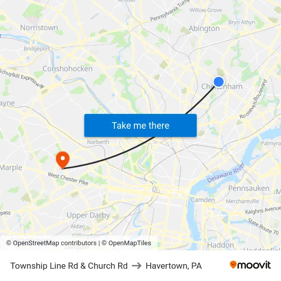 Township Line Rd & Church Rd to Havertown, PA map