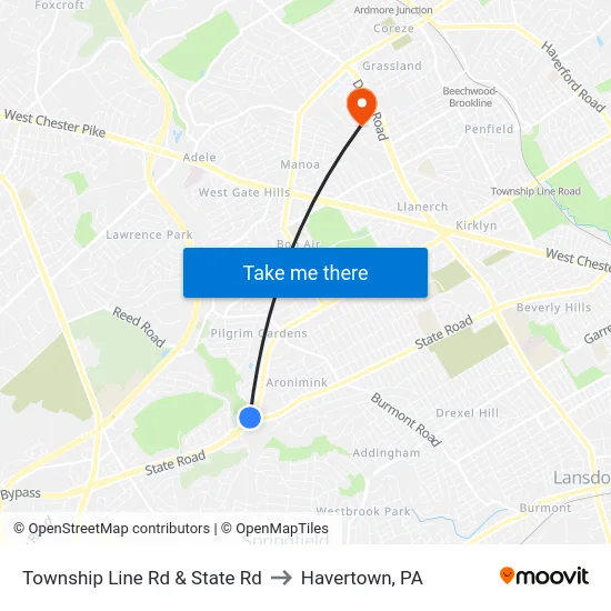 Township Line Rd & State Rd to Havertown, PA map