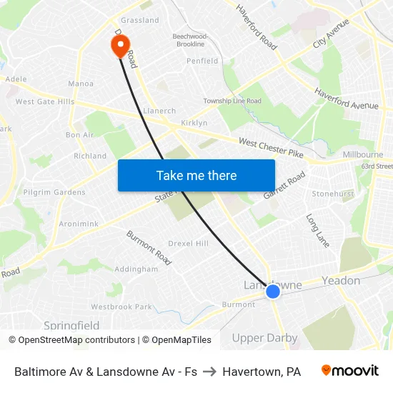 Baltimore Av & Lansdowne Av - Fs to Havertown, PA map
