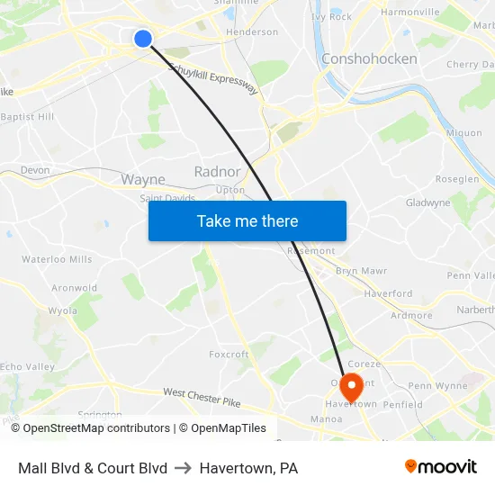 Mall Blvd & Court Blvd to Havertown, PA map