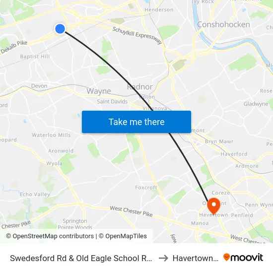 Swedesford Rd & Old Eagle School Rd - Mbns to Havertown, PA map