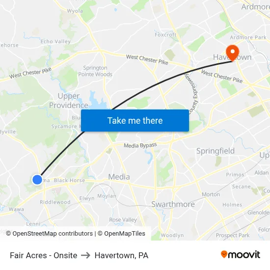 Fair Acres - Onsite to Havertown, PA map