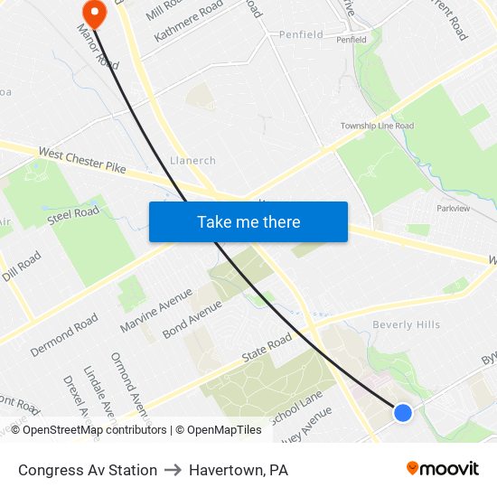 Congress Av Station to Havertown, PA map