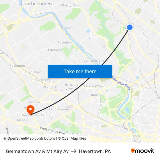Germantown Av & Mt Airy Av to Havertown, PA map