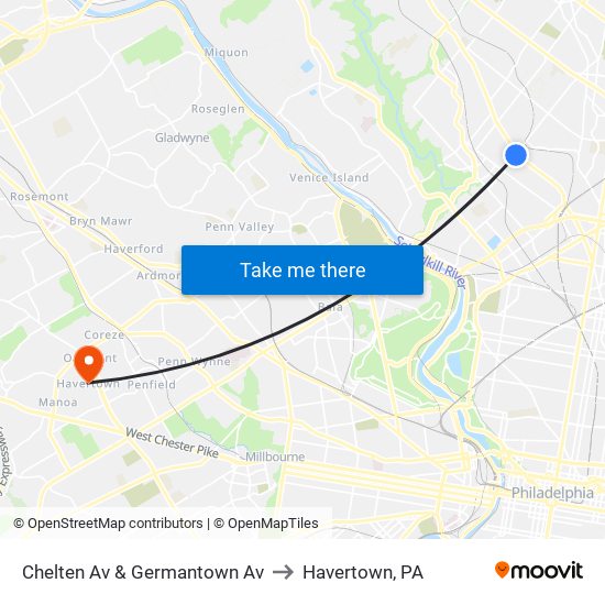 Chelten Av & Germantown Av to Havertown, PA map