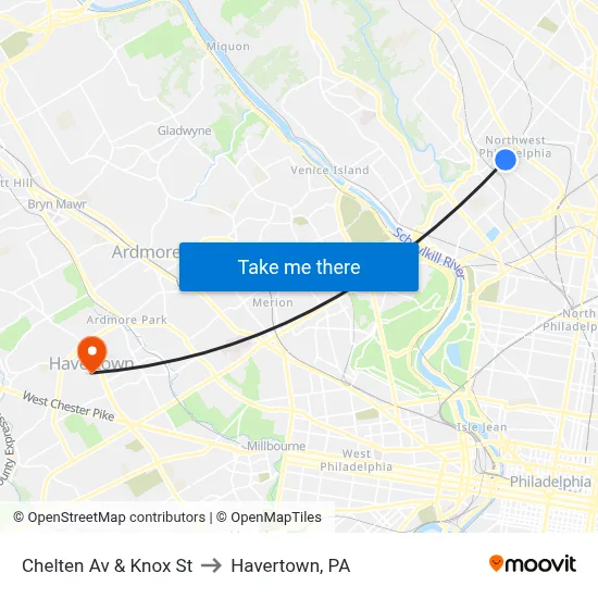 Chelten Av & Knox St to Havertown, PA map
