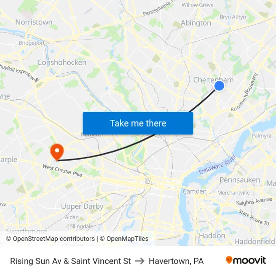 Rising Sun Av & Saint Vincent St to Havertown, PA map