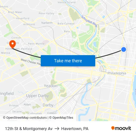 12th St & Montgomery Av to Havertown, PA map
