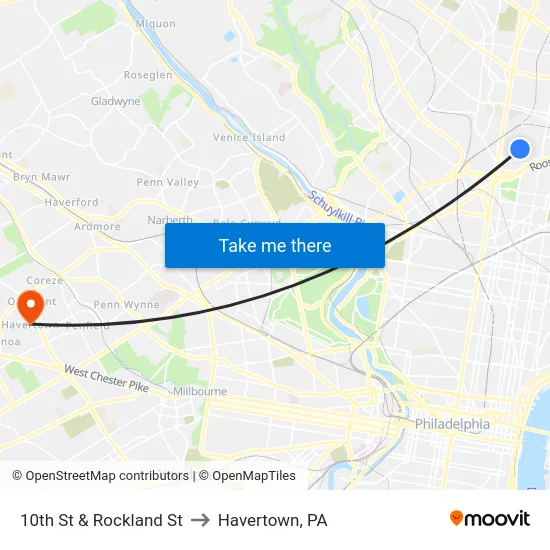 10th St & Rockland St to Havertown, PA map