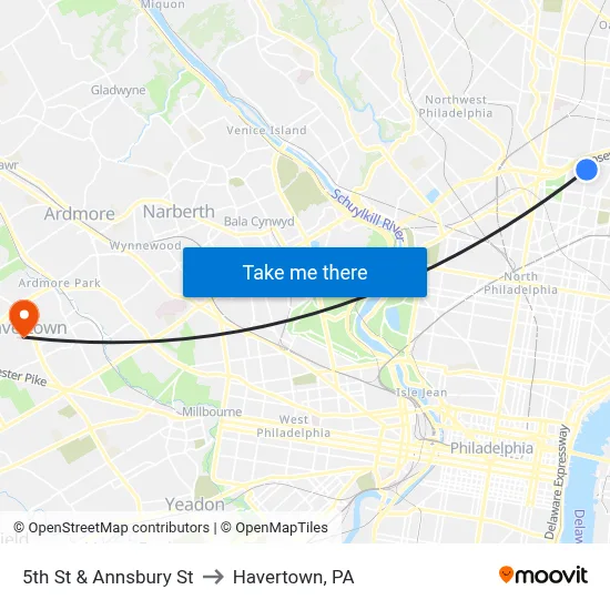 5th St & Annsbury St to Havertown, PA map