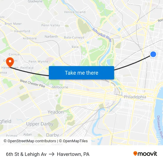 6th St & Lehigh Av to Havertown, PA map