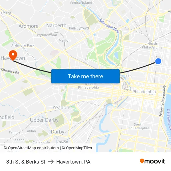 8th St & Berks St to Havertown, PA map
