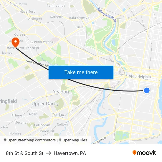 8th St & South St to Havertown, PA map
