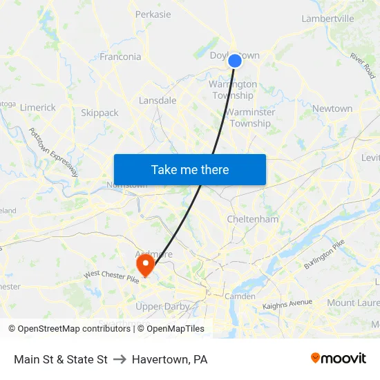 Main St & State St to Havertown, PA map