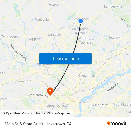 Main St & State St to Havertown, PA map