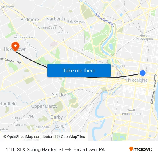 11th St & Spring Garden St to Havertown, PA map