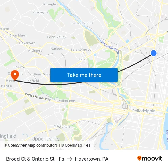 Broad St & Ontario St - Fs to Havertown, PA map