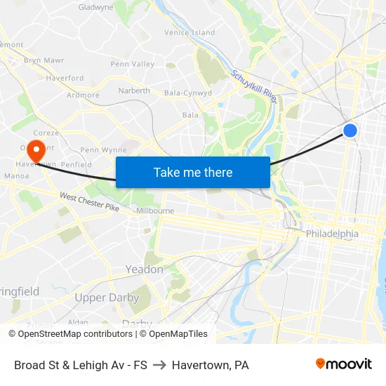 Broad St & Lehigh Av - FS to Havertown, PA map