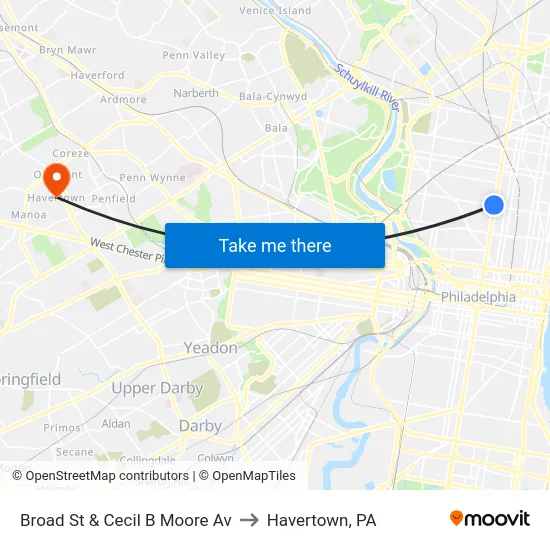 Broad St & Cecil B Moore Av to Havertown, PA map
