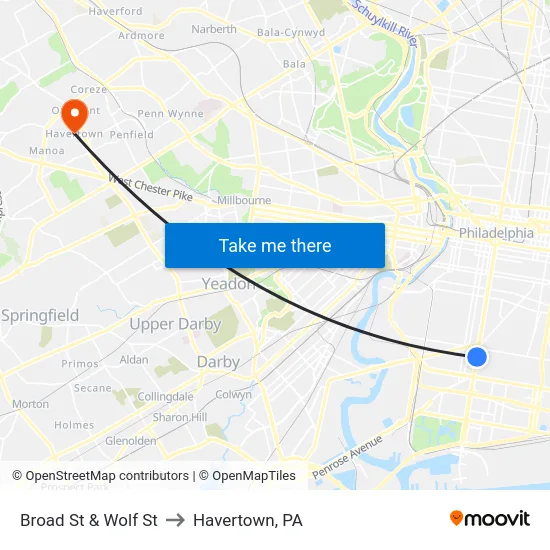 Broad St & Wolf St to Havertown, PA map
