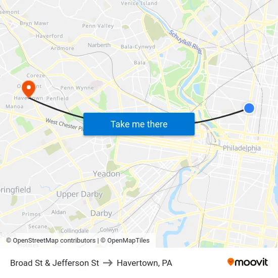 Broad St & Jefferson St to Havertown, PA map