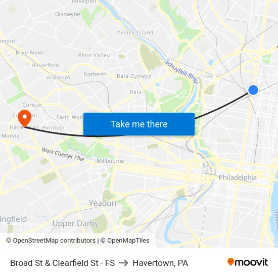 Broad St & Clearfield St - FS to Havertown, PA map