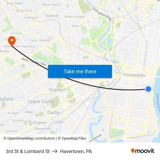 3rd St & Lombard St to Havertown, PA map