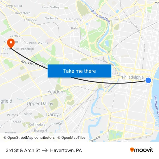 3rd St & Arch St to Havertown, PA map