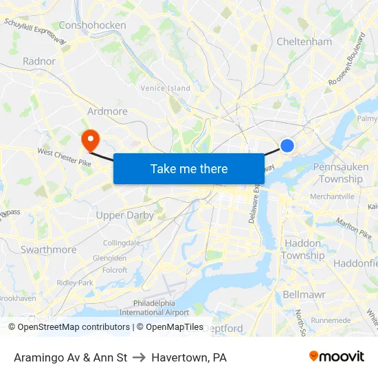 Aramingo Av & Ann St to Havertown, PA map