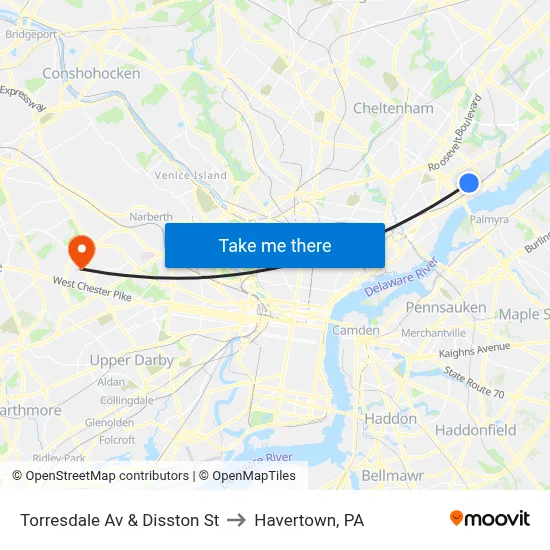 Torresdale Av & Disston St to Havertown, PA map