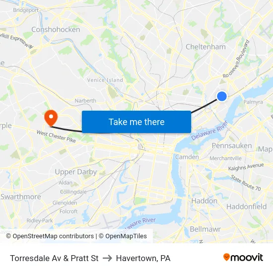 Torresdale Av & Pratt St to Havertown, PA map