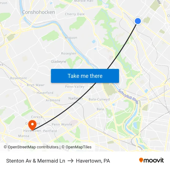 Stenton Av & Mermaid Ln to Havertown, PA map