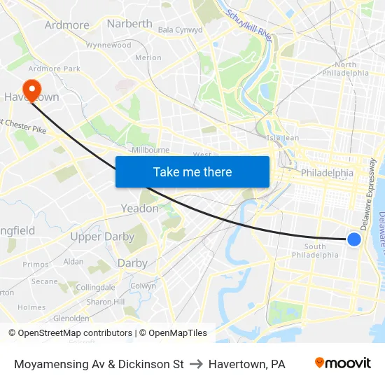 Moyamensing Av & Dickinson St to Havertown, PA map